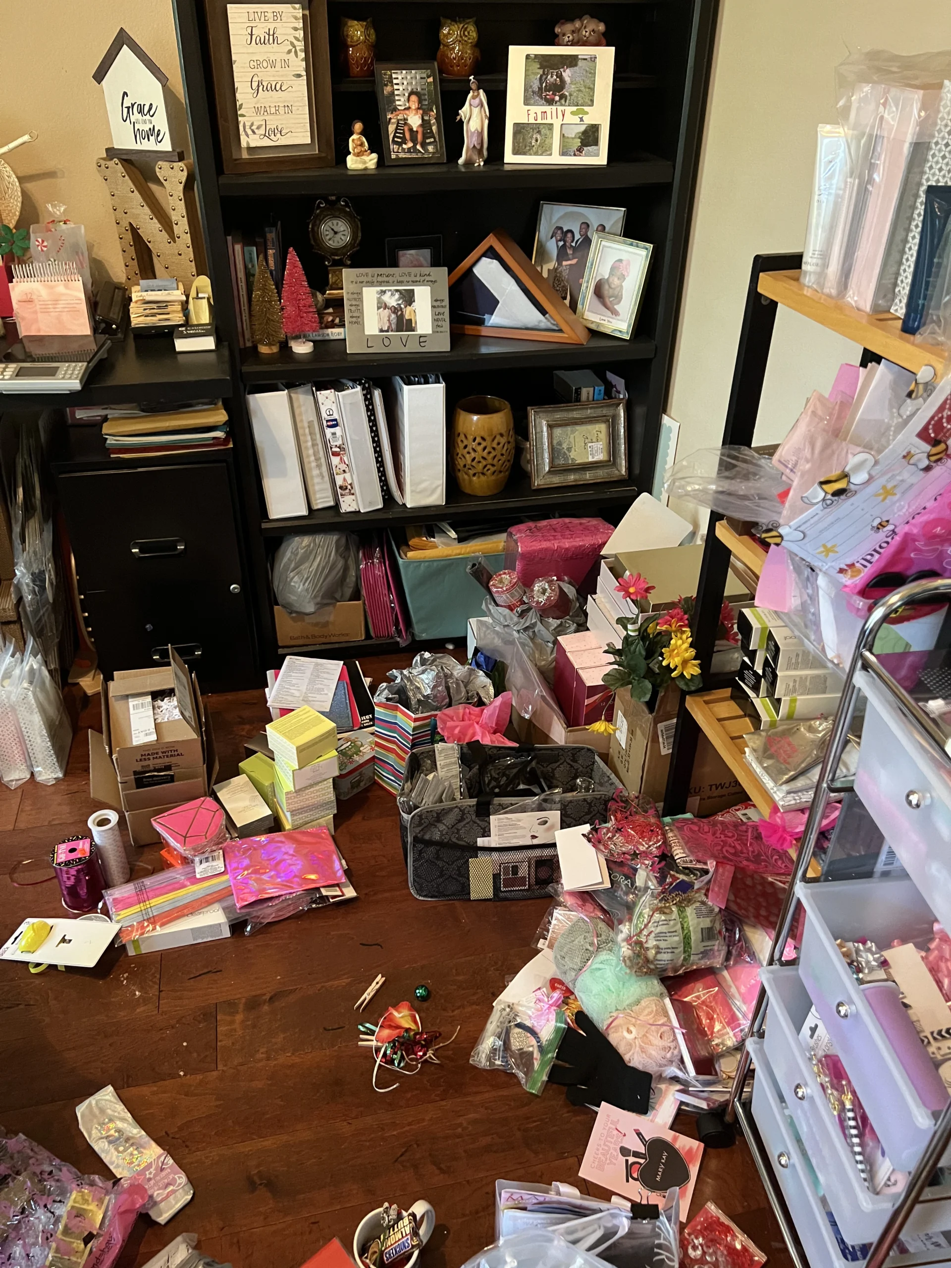 Cluttered home office before Top Tier Tidying organized it